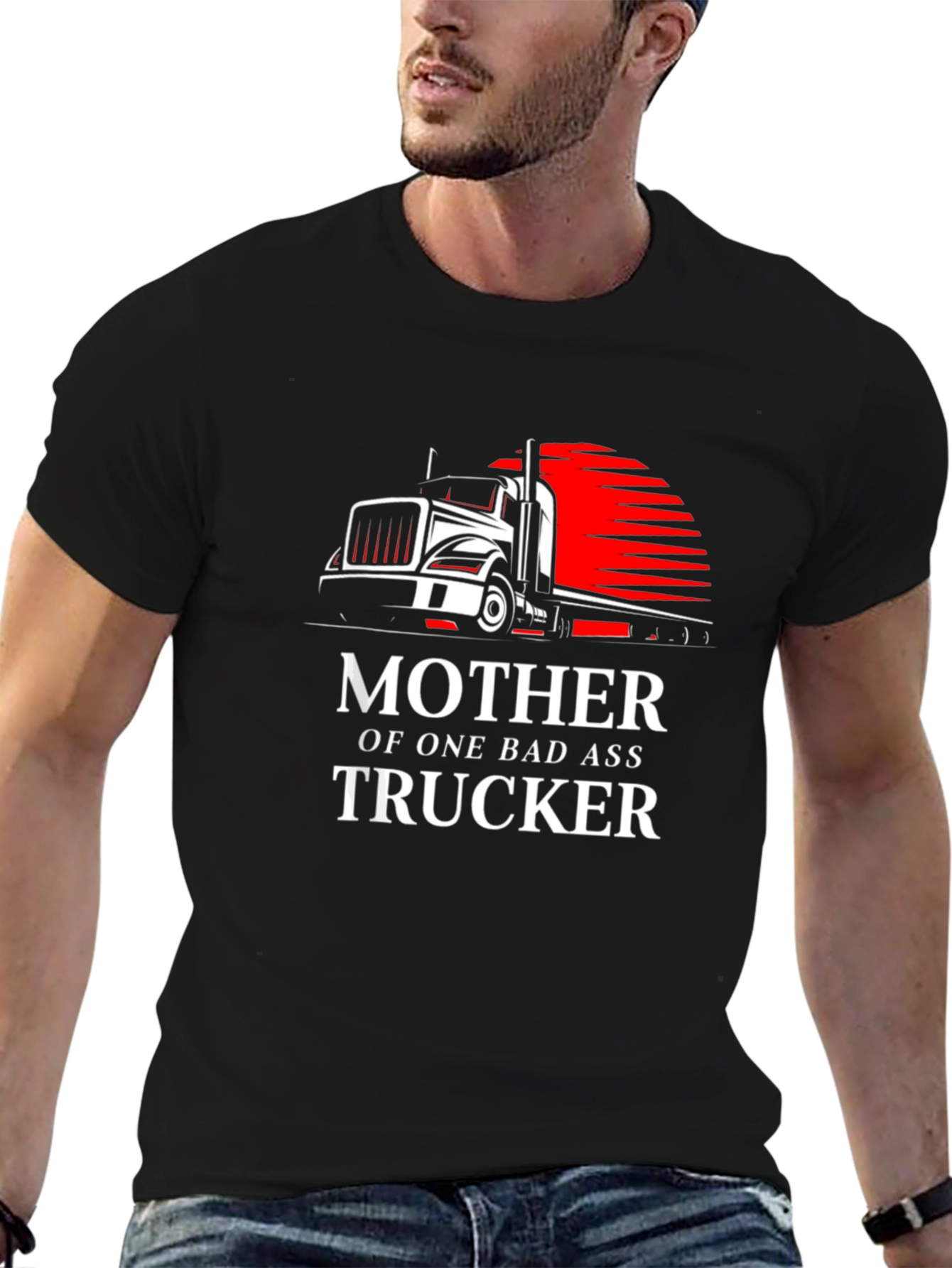 Mother of a Badass Trucker Graphic Tee - Black