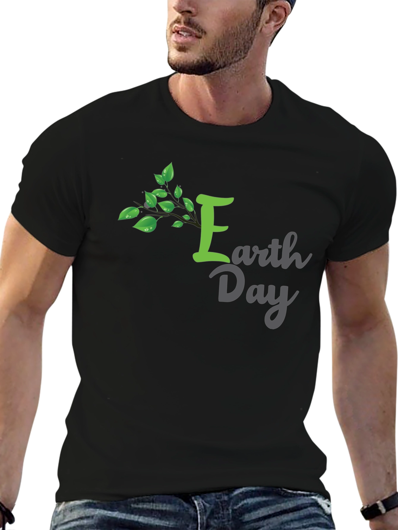 Earth Day T-Shirt - Green Tree Design Black
