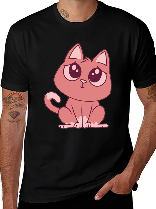 Cute Cartoon Cat Graphic Tee - Soft Cotton Comfort