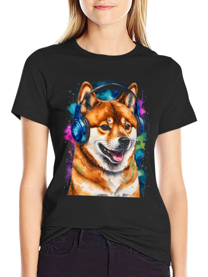 Shiba Inu Dog Wearing Headphones T-Shirt