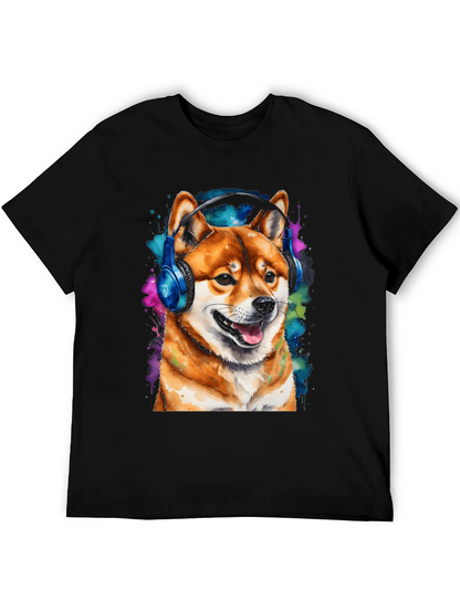 Shiba Inu Dog Wearing Headphones T-Shirt