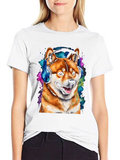 Shiba Inu Dog Wearing Headphones T-Shirt