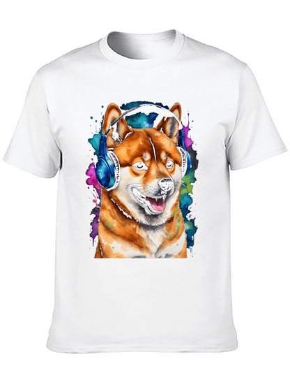 Shiba Inu Dog Wearing Headphones T-Shirt
