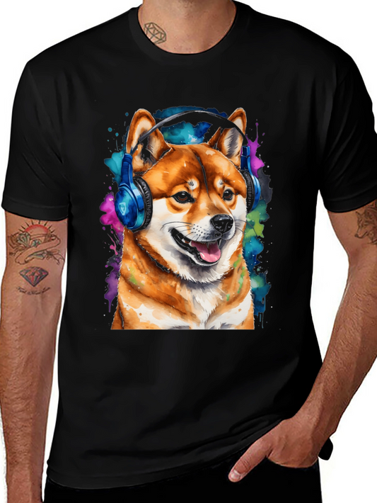 Shiba Inu Dog Wearing Headphones T-Shirt