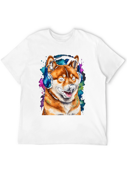 Shiba Inu Dog Wearing Headphones T-Shirt