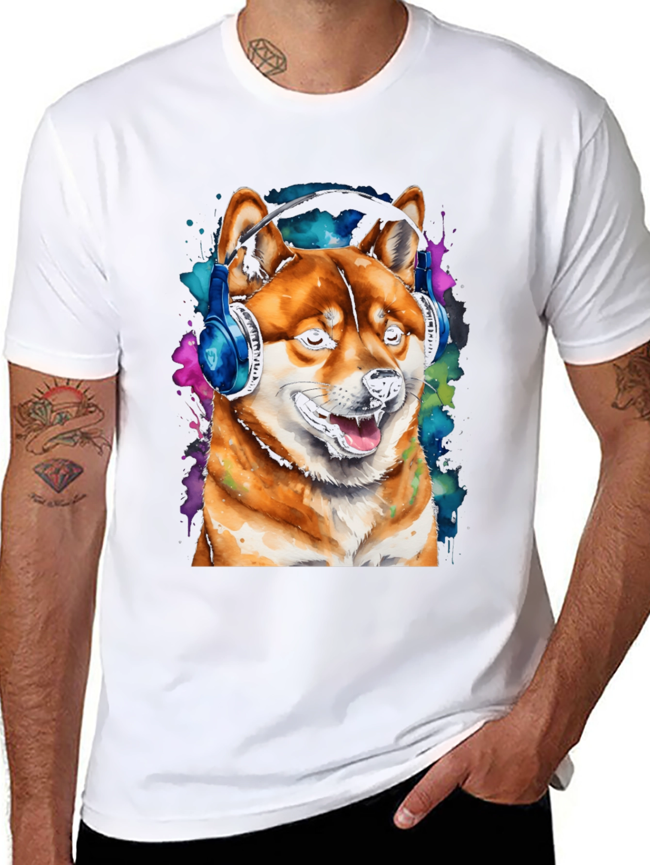 Shiba Inu Dog Wearing Headphones T-Shirt