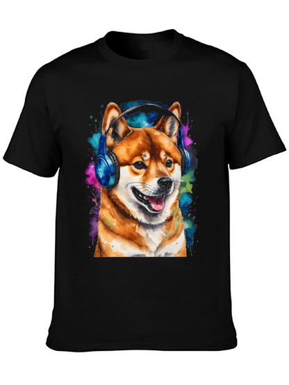 Shiba Inu Dog Wearing Headphones T-Shirt