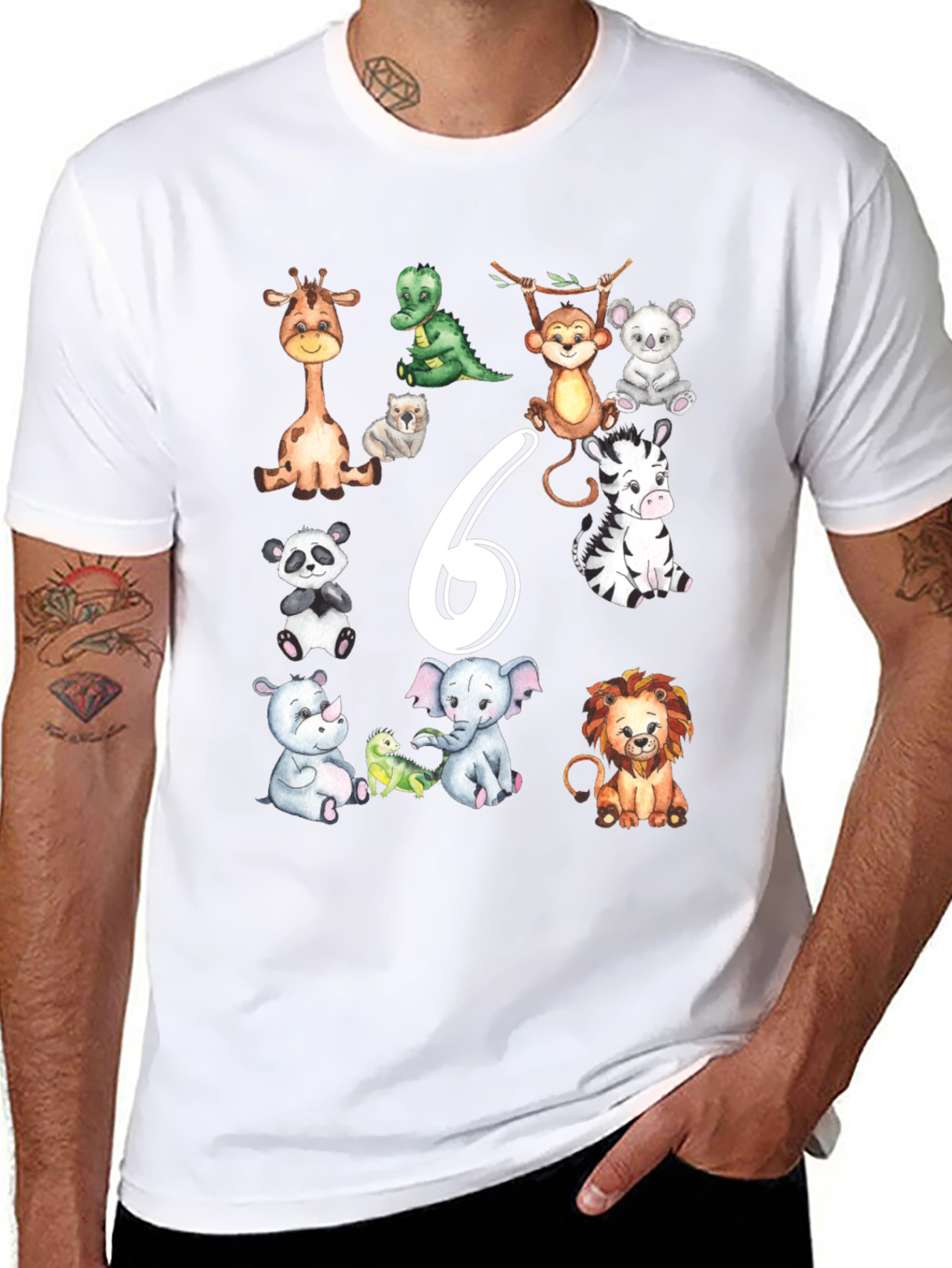 Cute Animal Safari 6th Birthday T-Shirt
