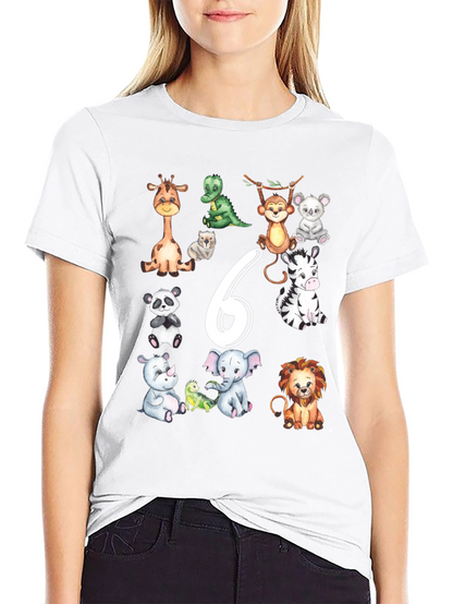 Cute Animal Safari 6th Birthday T-Shirt
