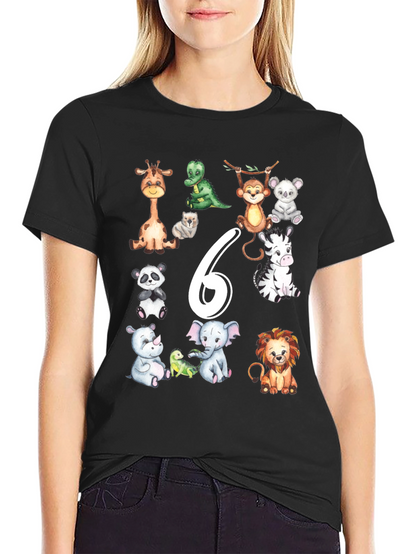 Cute Animal Safari 6th Birthday T-Shirt