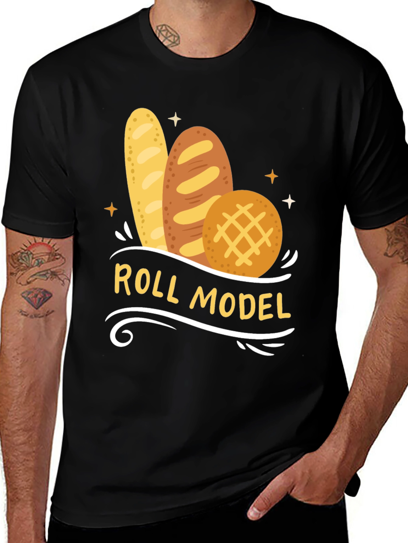 Roll Model Graphic T-Shirt - Funny Bread Pun Tee