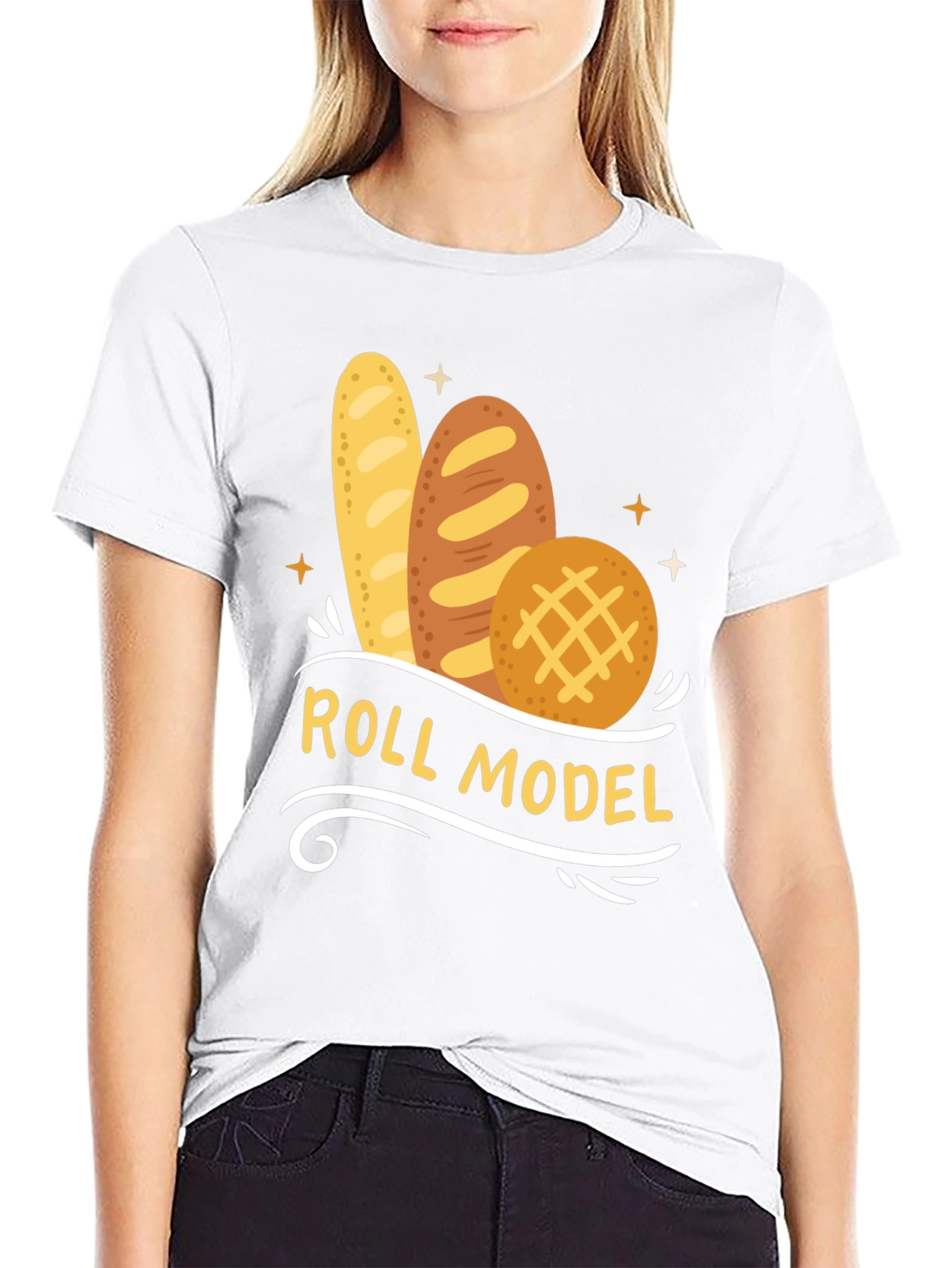 Roll Model Graphic T-Shirt - Funny Bread Pun Tee