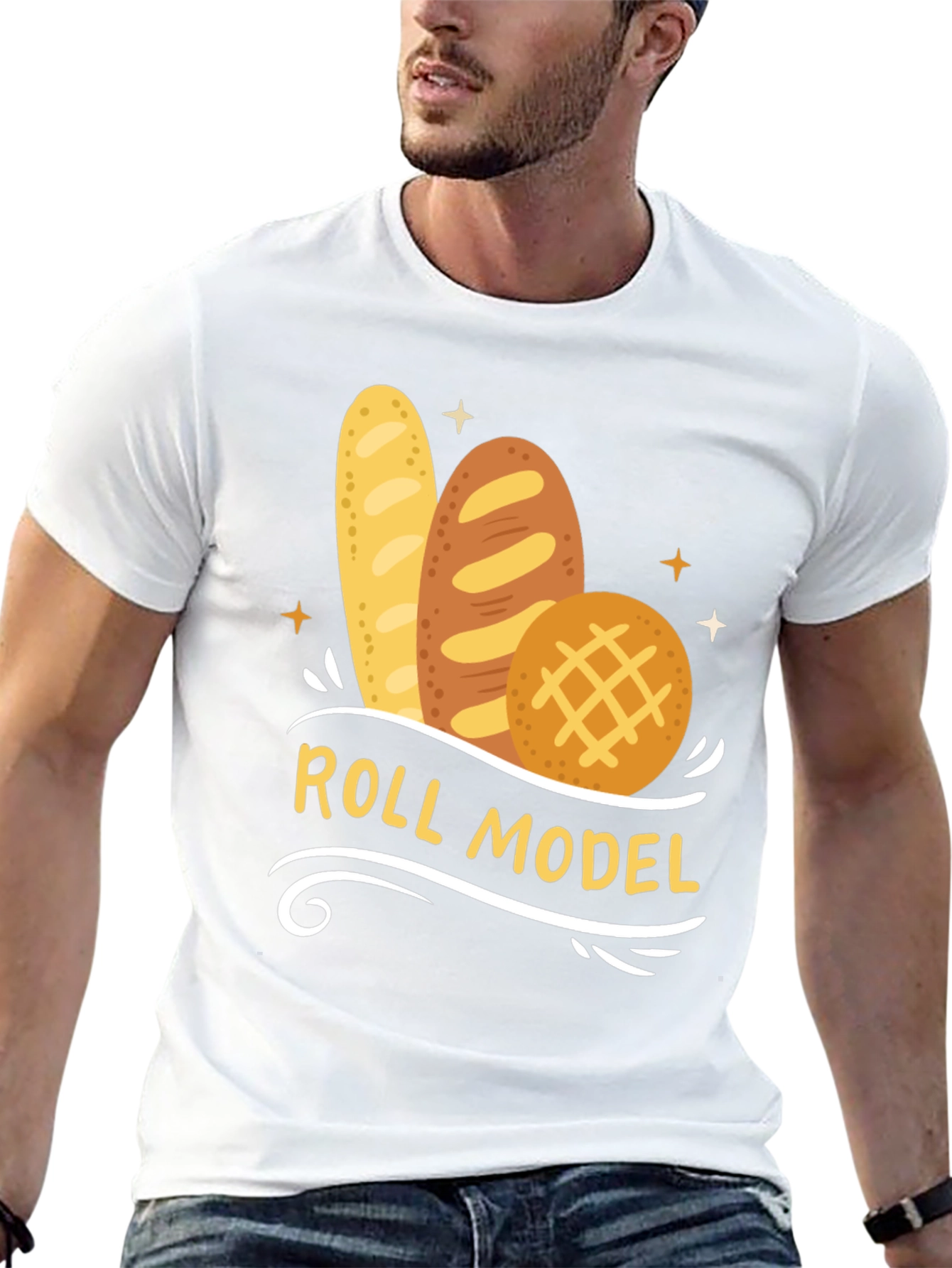 Roll Model Graphic T-Shirt - Funny Bread Pun Tee