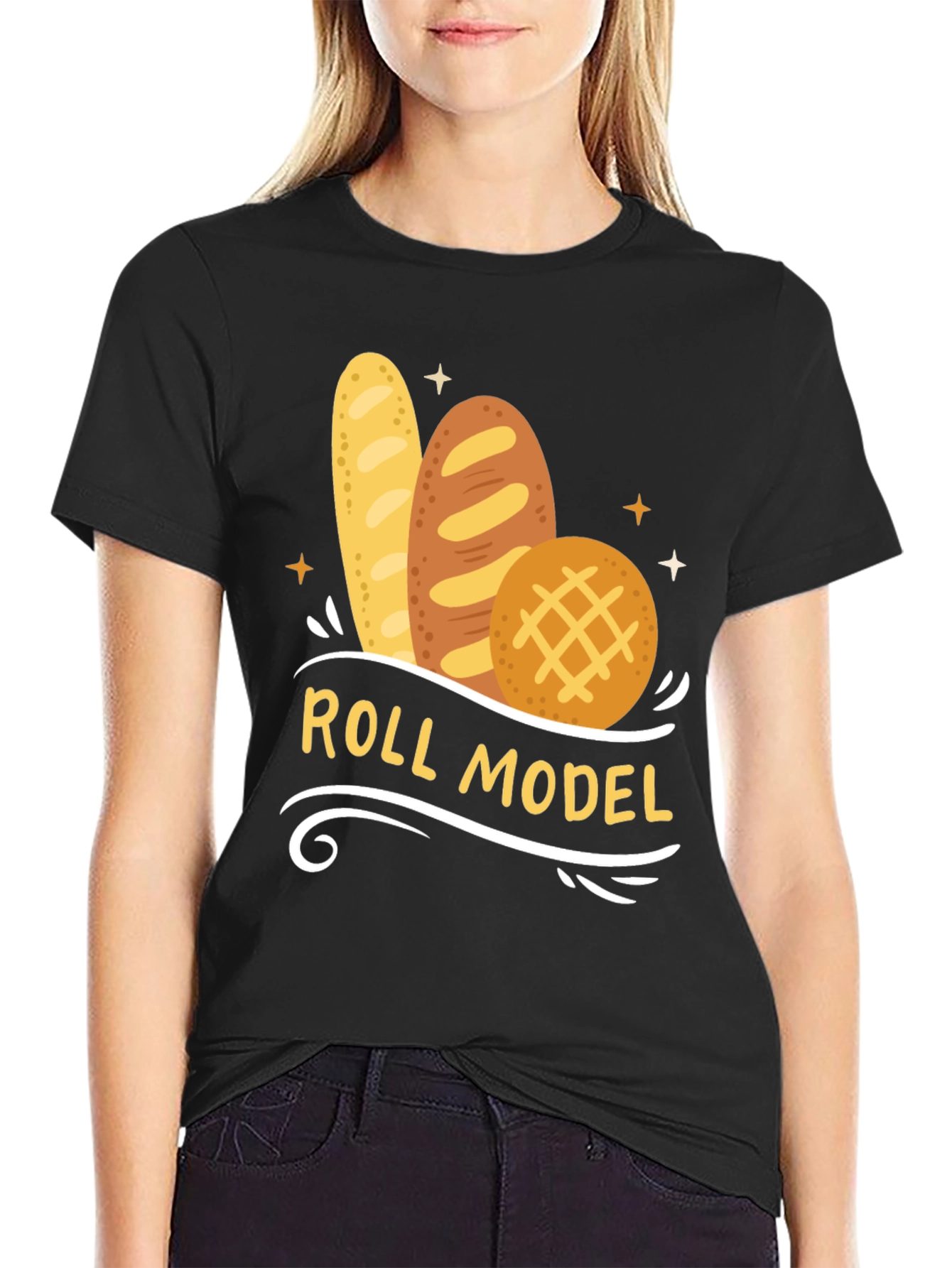 Roll Model Graphic T-Shirt - Funny Bread Pun Tee