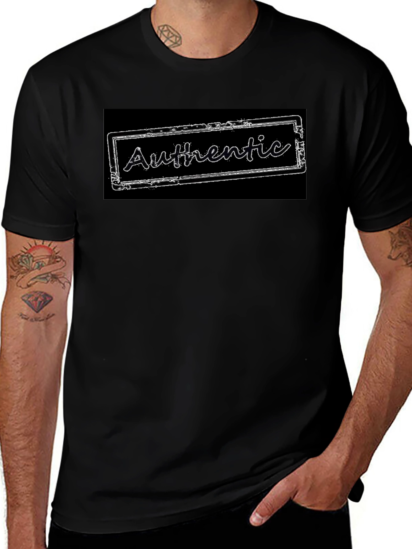 Authentic Stamp Graphic Tee - Black Cotton Blend T-Shirt