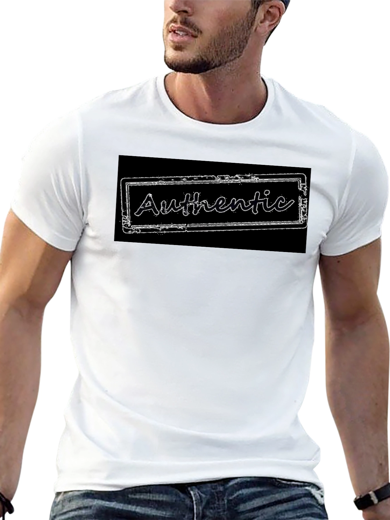 Authentic Stamp Graphic Tee - Black Cotton Blend T-Shirt