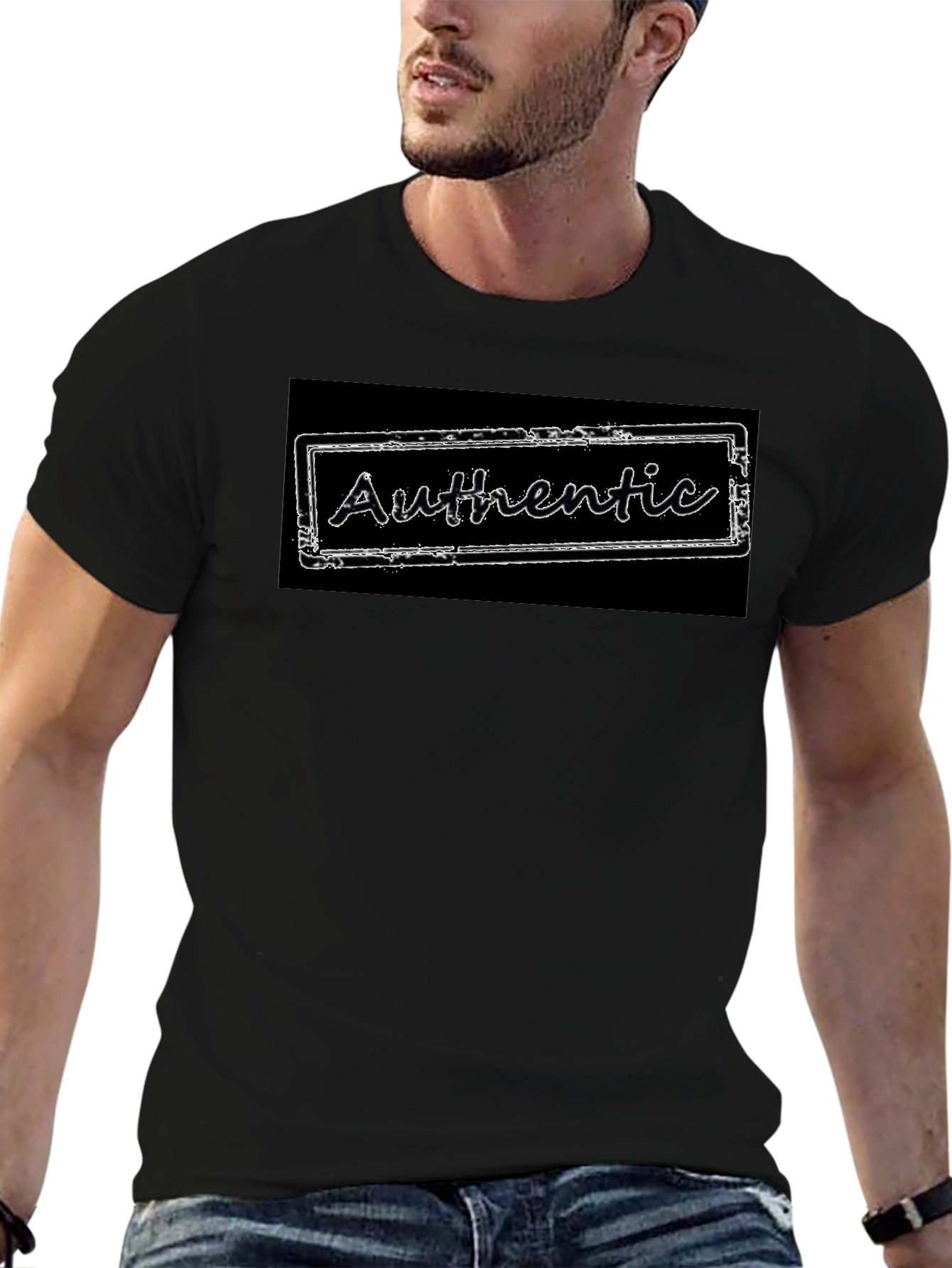 Authentic Stamp Graphic Tee - Black Cotton Blend T-Shirt