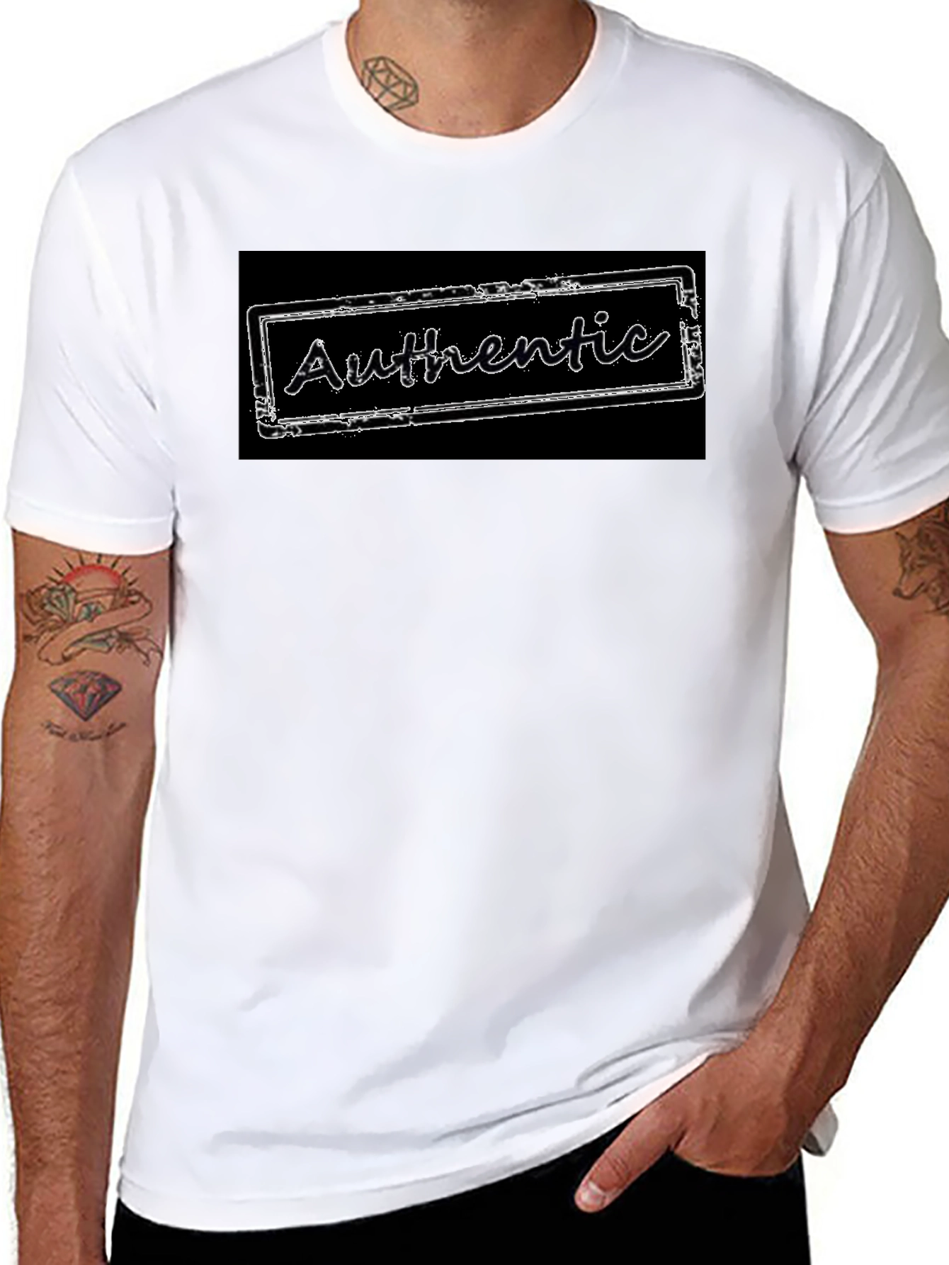 Authentic Stamp Graphic Tee - Black Cotton Blend T-Shirt