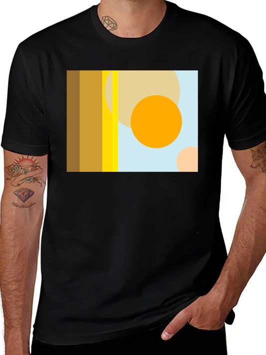 Abstract Geometric Circle Print Black T-Shirt
