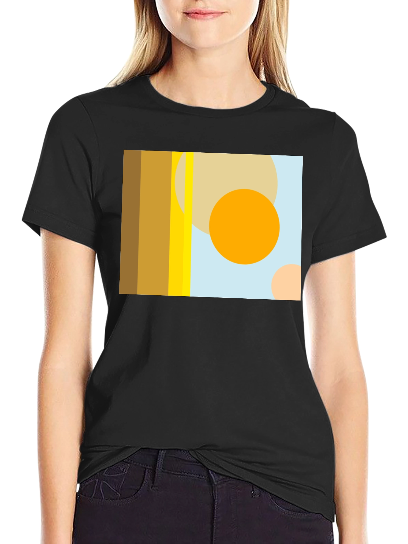 Abstract Geometric Circle Print Black T-Shirt