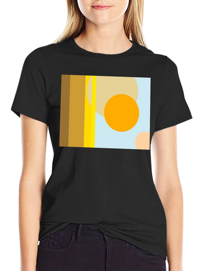 Abstract Geometric Circle Print Black T-Shirt