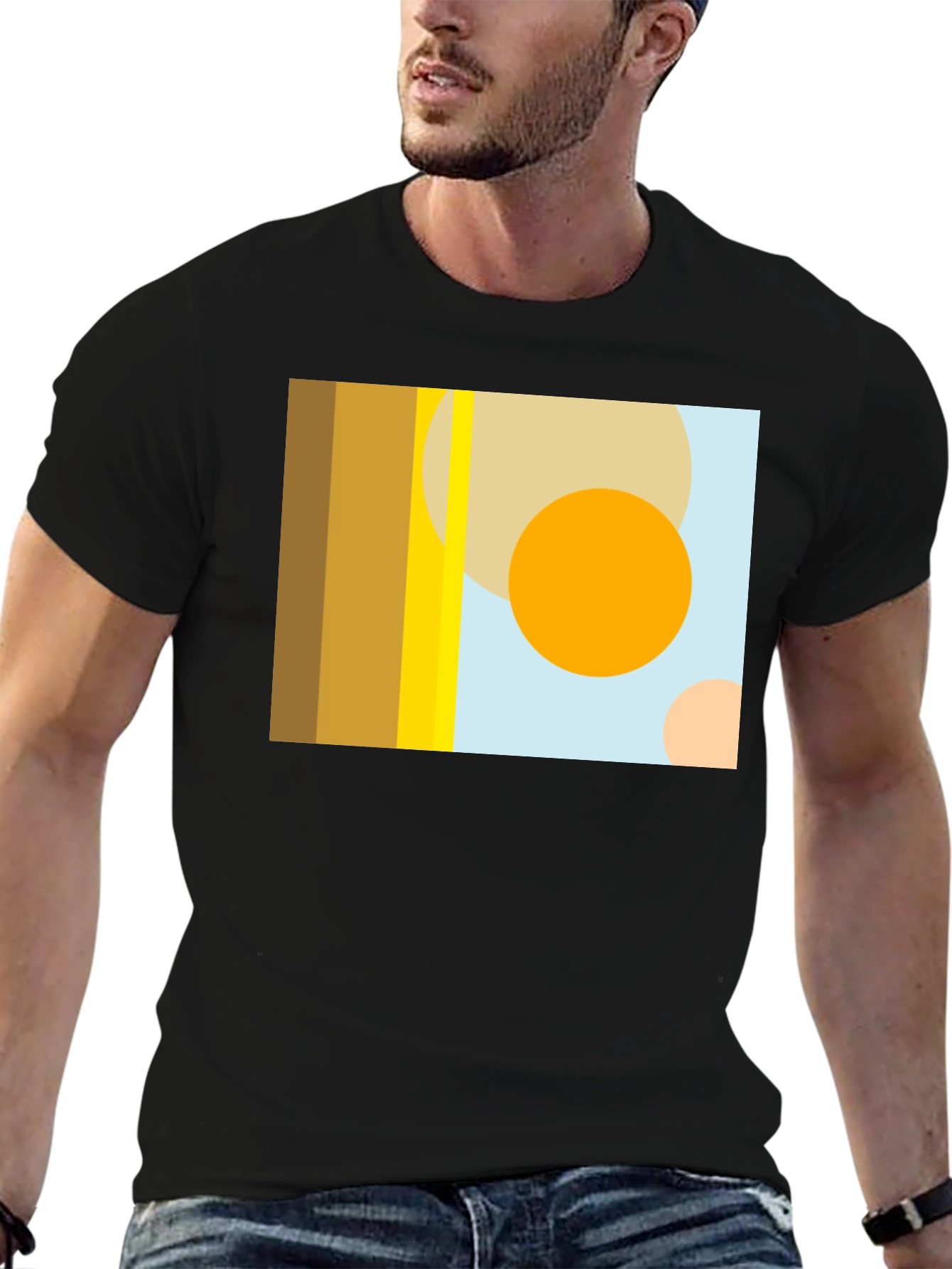 Abstract Geometric Circle Print Black T-Shirt