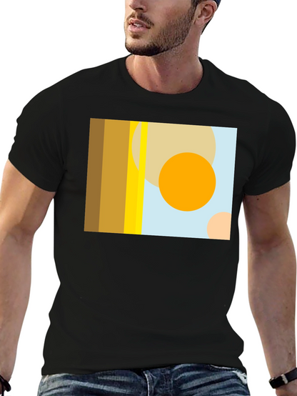 Abstract Geometric Circle Print Black T-Shirt
