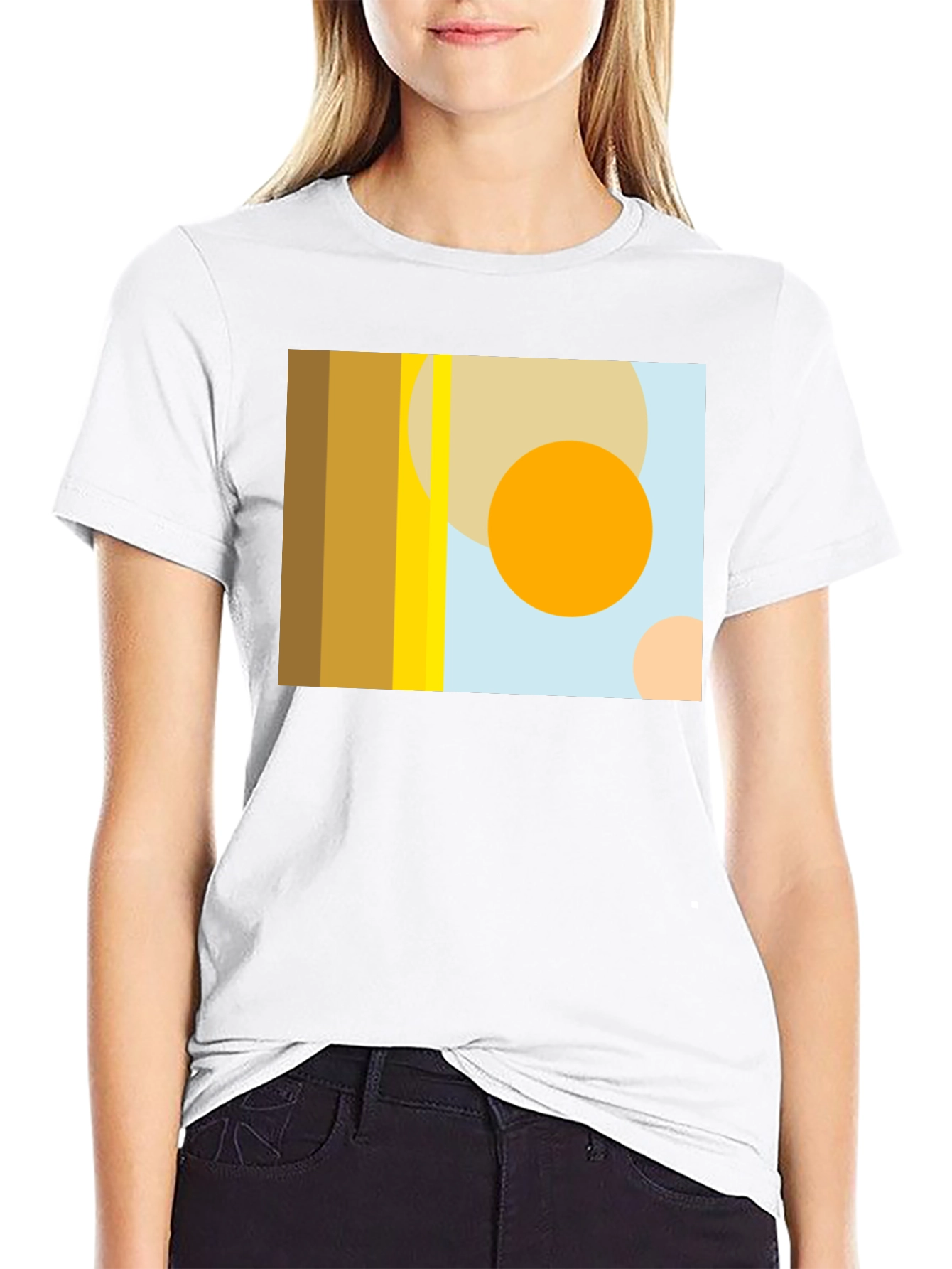 Abstract Geometric Circle Print Black T-Shirt