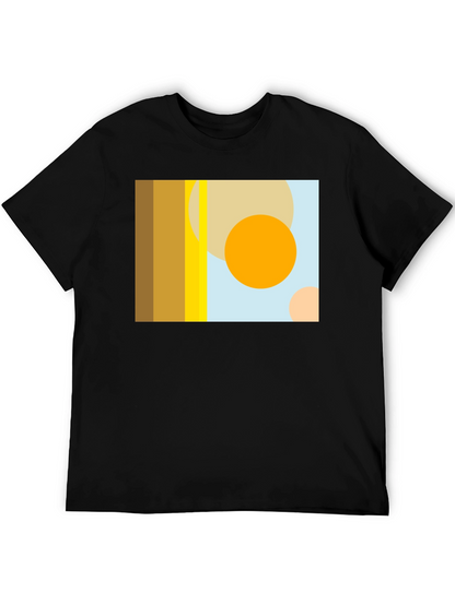 Abstract Geometric Circle Print Black T-Shirt