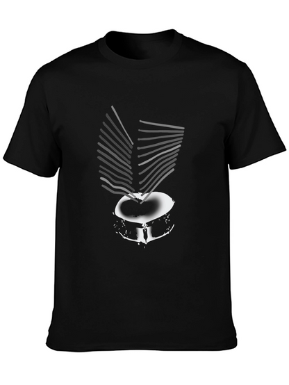Drum Kit Graphic Tee - Black Cotton Casual T-Shirt