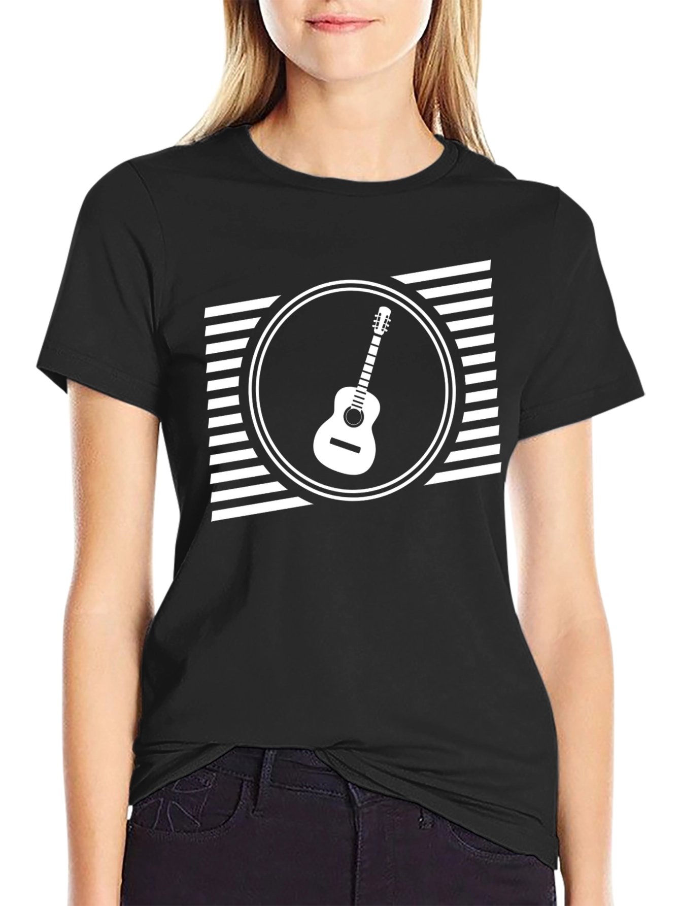 Guitar Graphic Tee - Black Casual T-Shirt