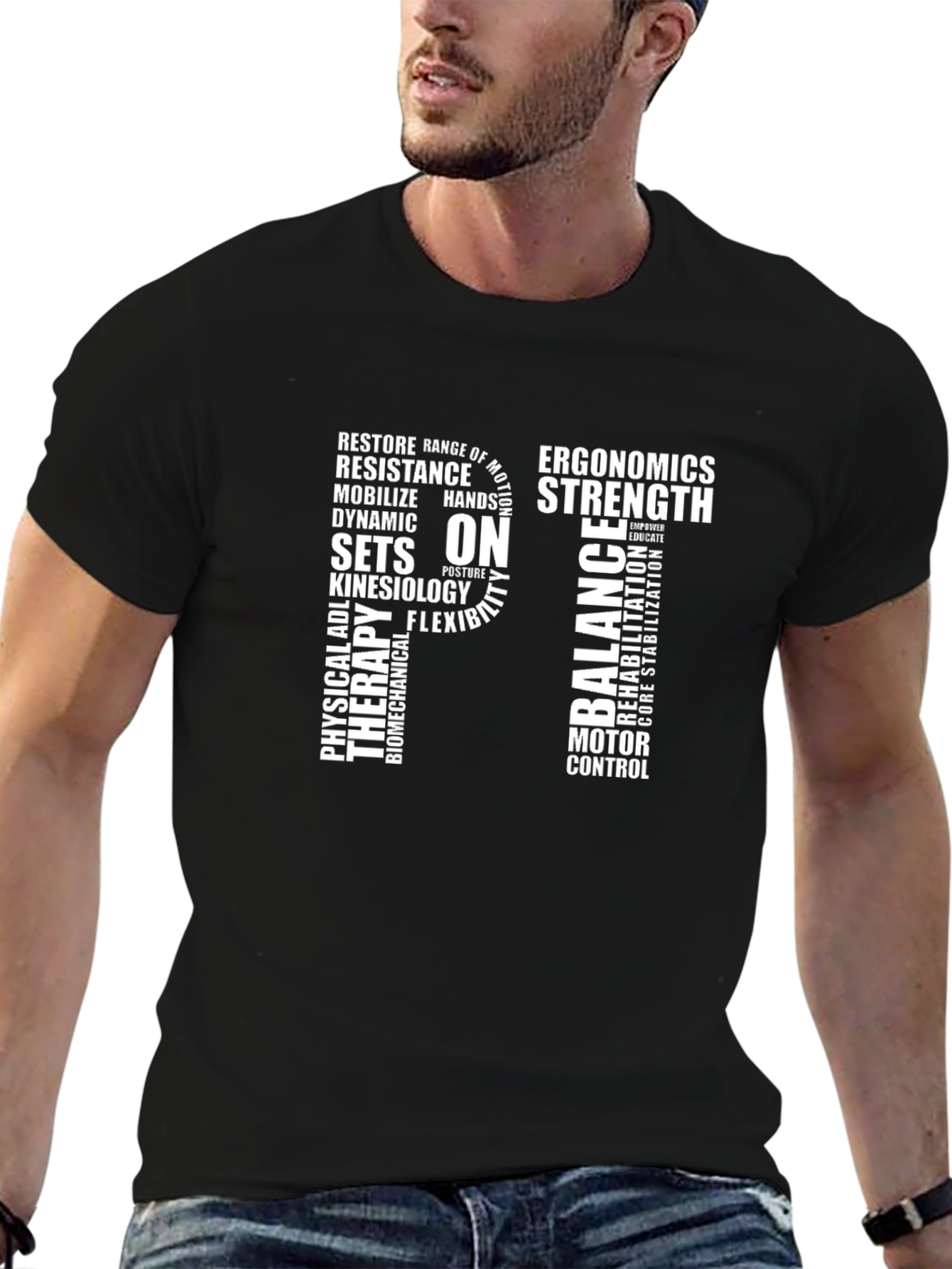 Physical Therapy Word Art Black T-Shirt
