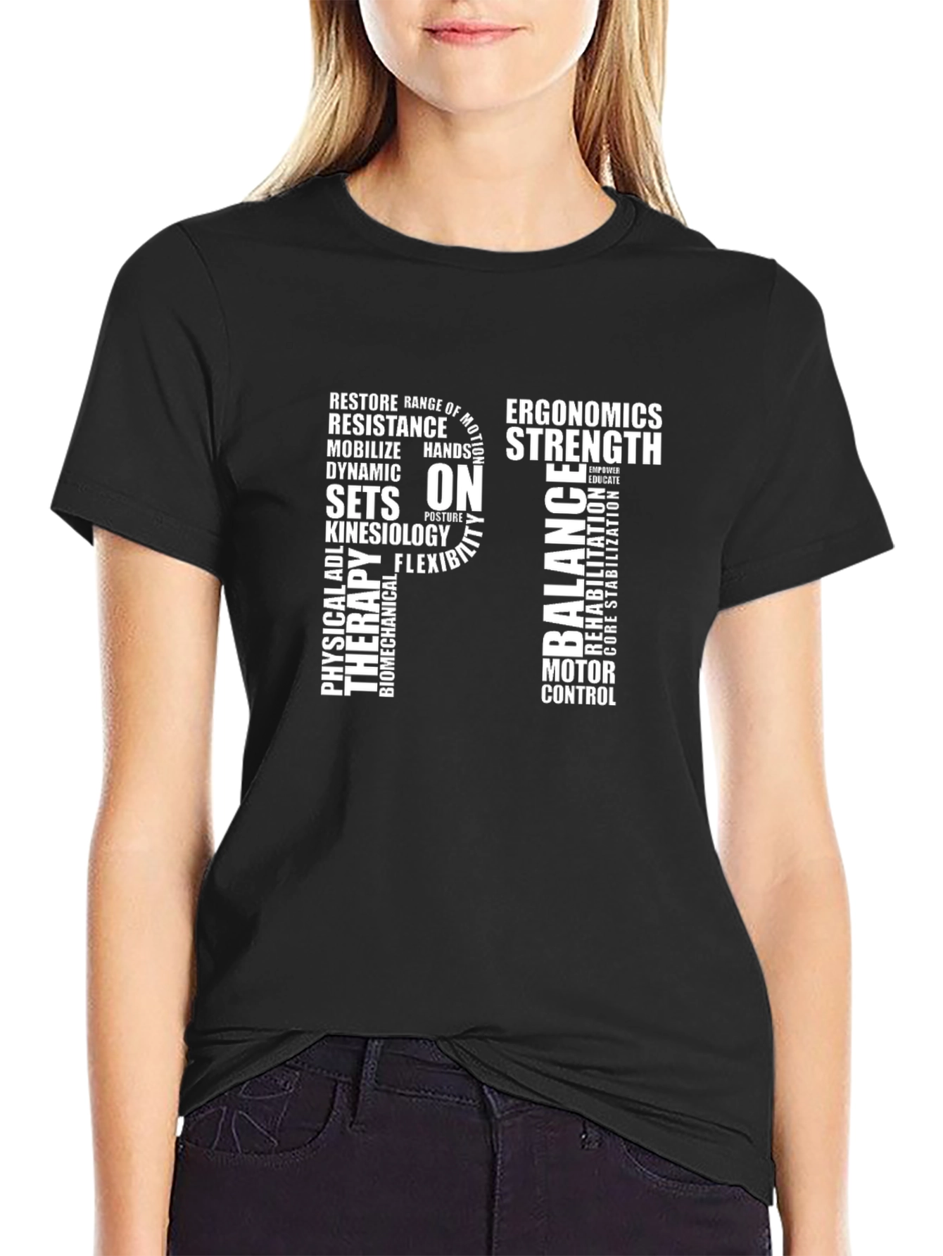 Physical Therapy Word Art Black T-Shirt