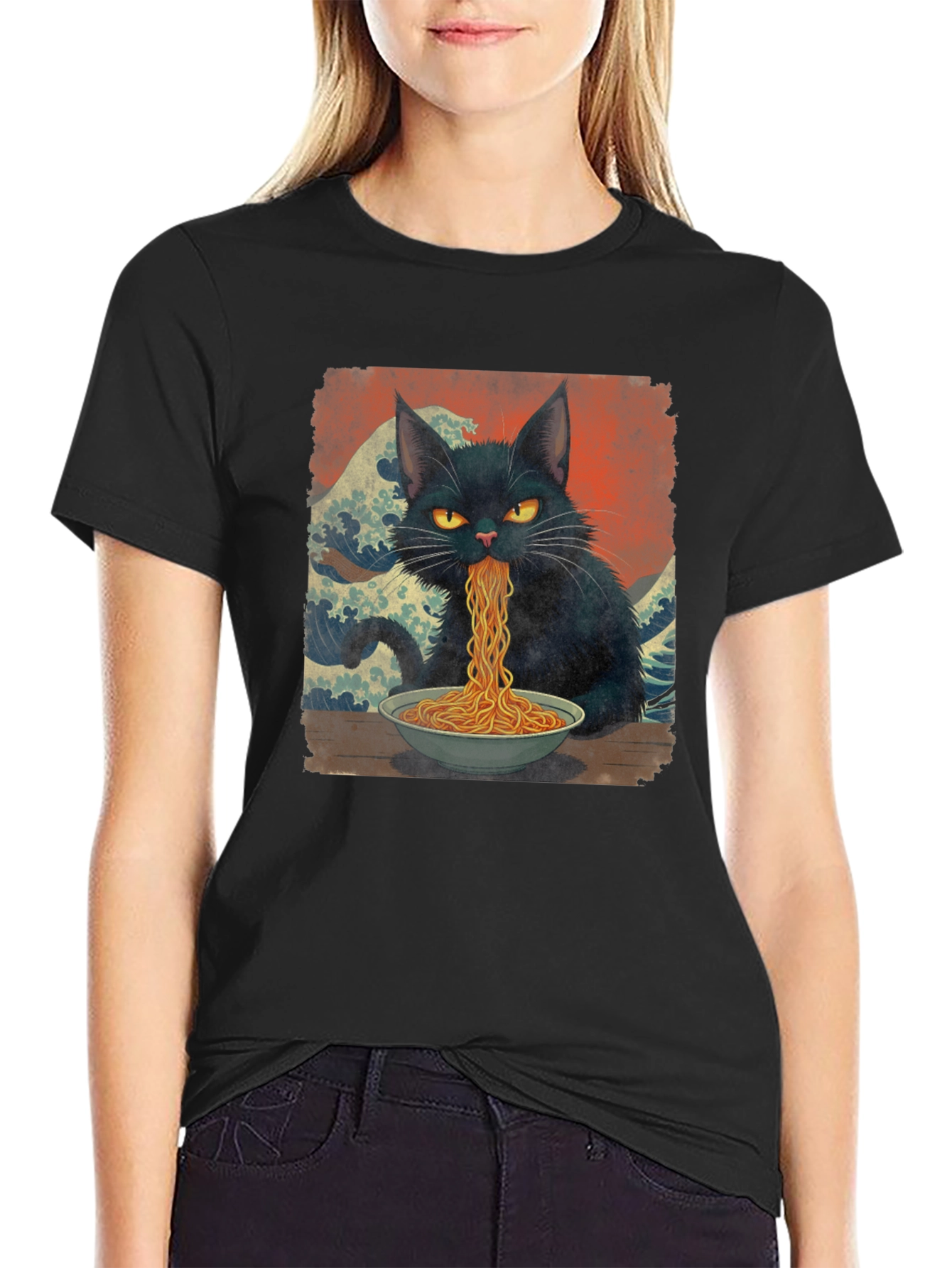Black Cat Ramen T-Shirt - Unique Graphic Tee