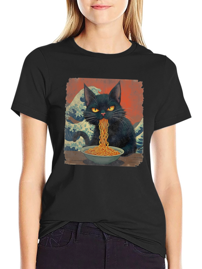 Black Cat Ramen T-Shirt - Unique Graphic Tee