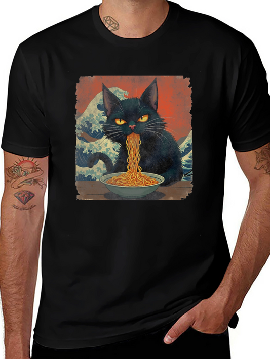 Black Cat Ramen T-Shirt - Unique Graphic Tee