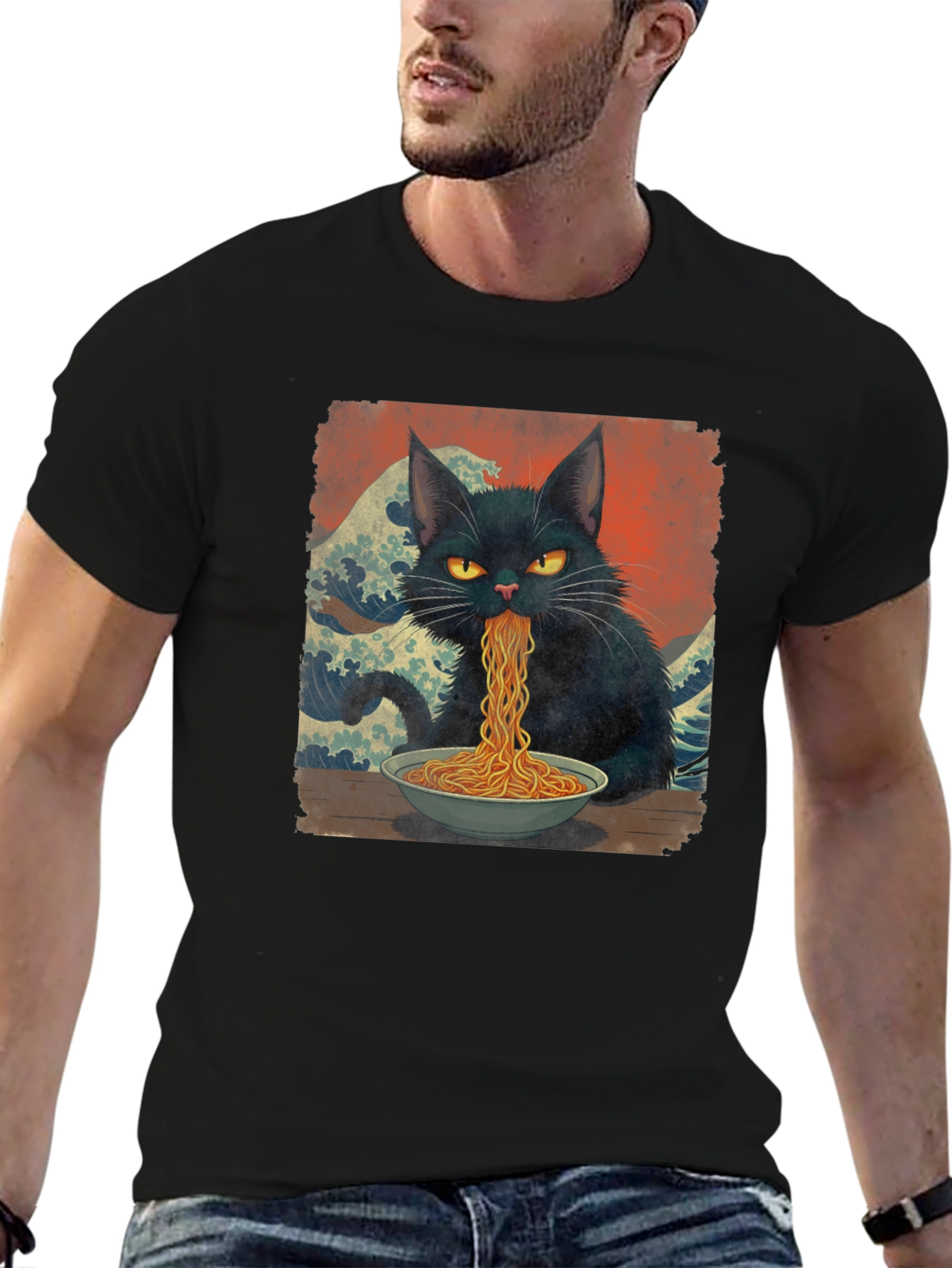 Black Cat Ramen T-Shirt - Unique Graphic Tee