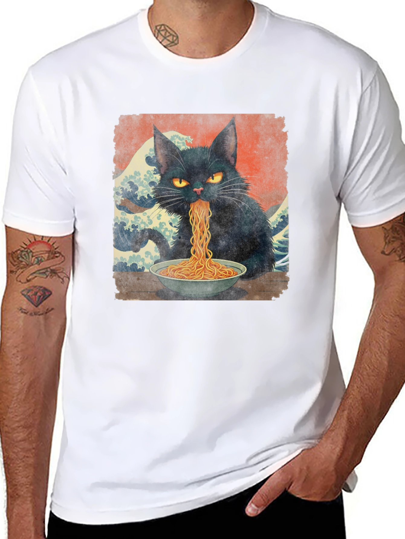 Black Cat Ramen T-Shirt - Unique Graphic Tee
