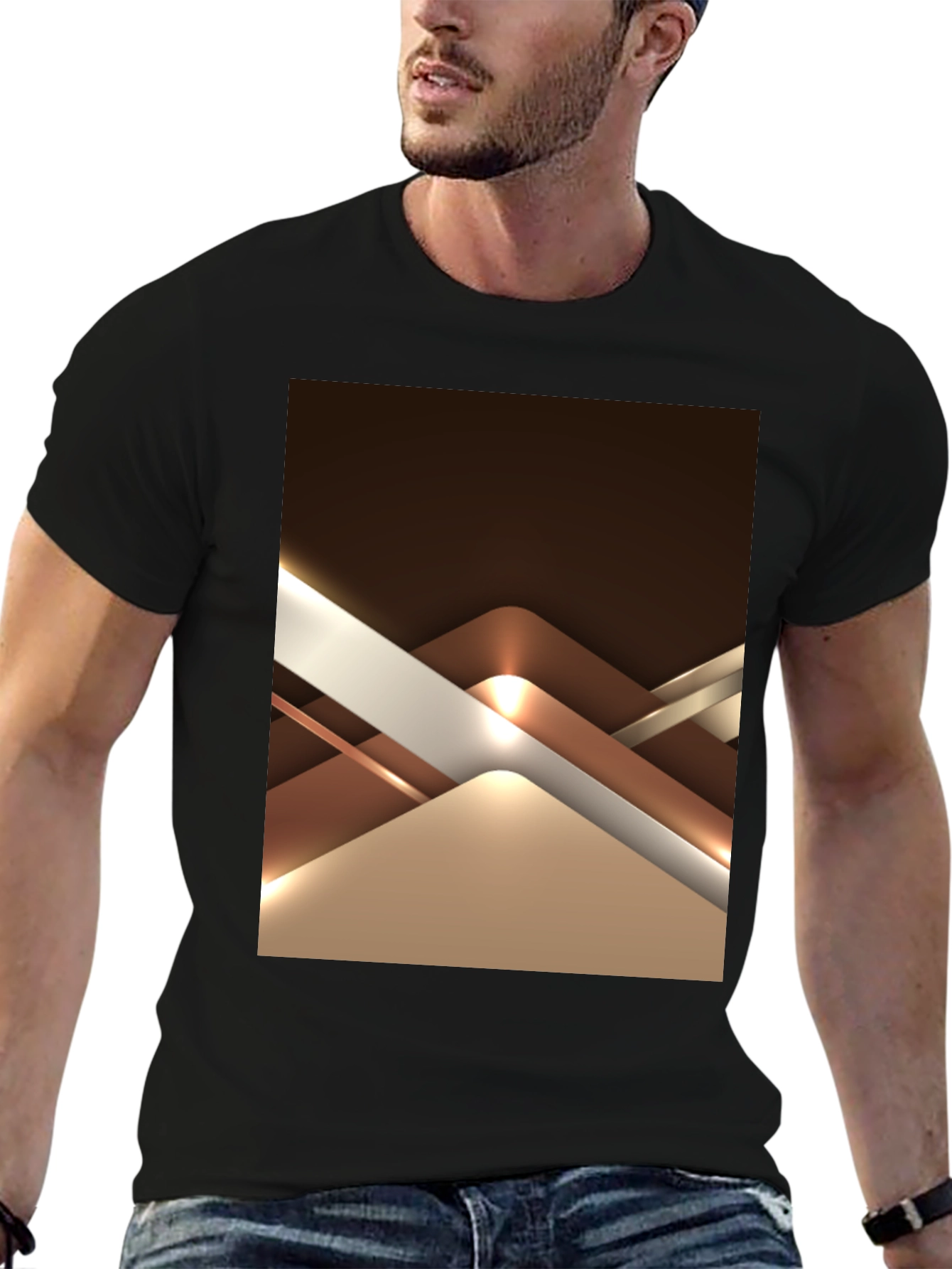 Abstract Geometric Design Graphic Tee - Black