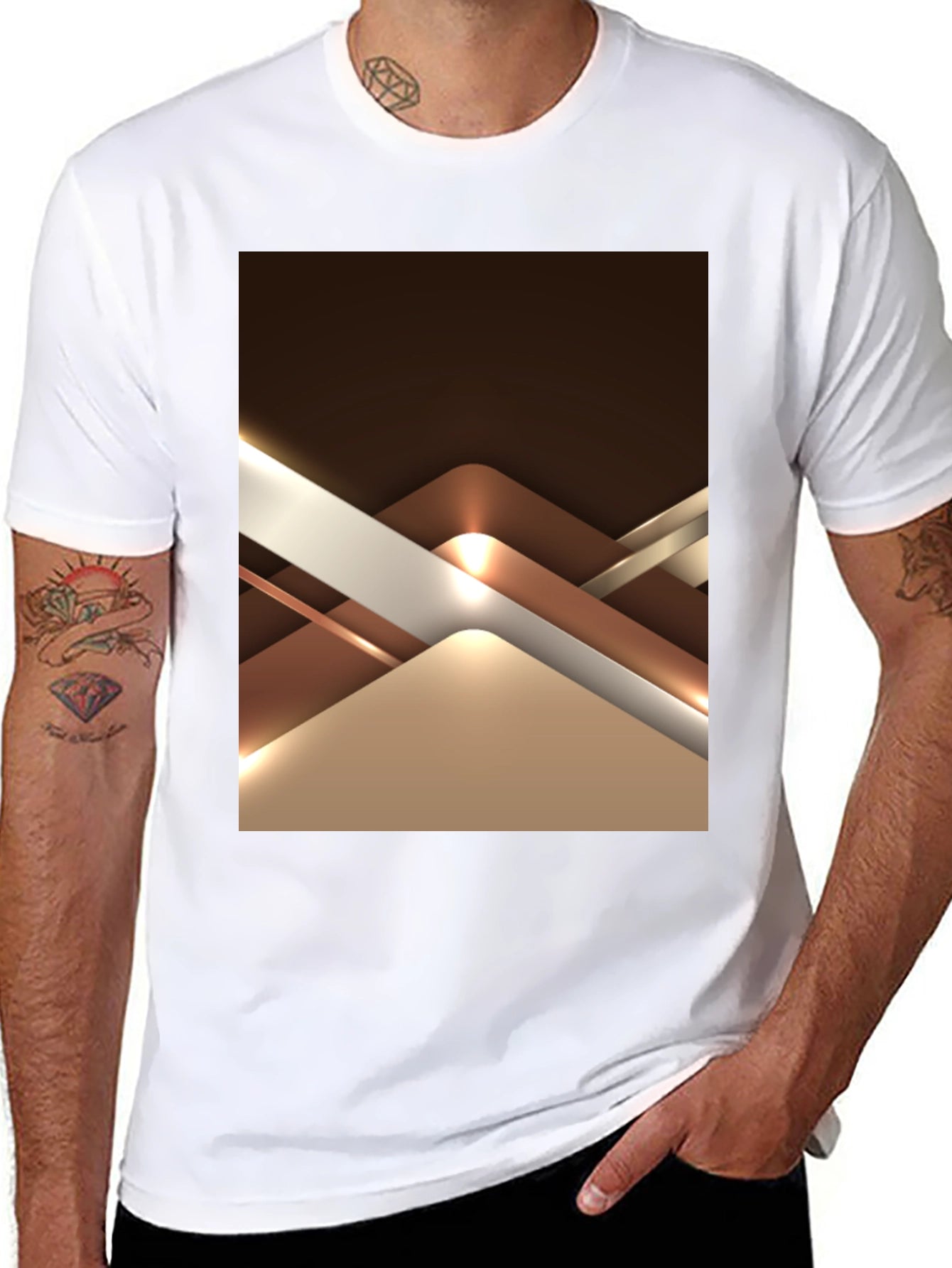 Abstract Geometric Design Graphic Tee - Black