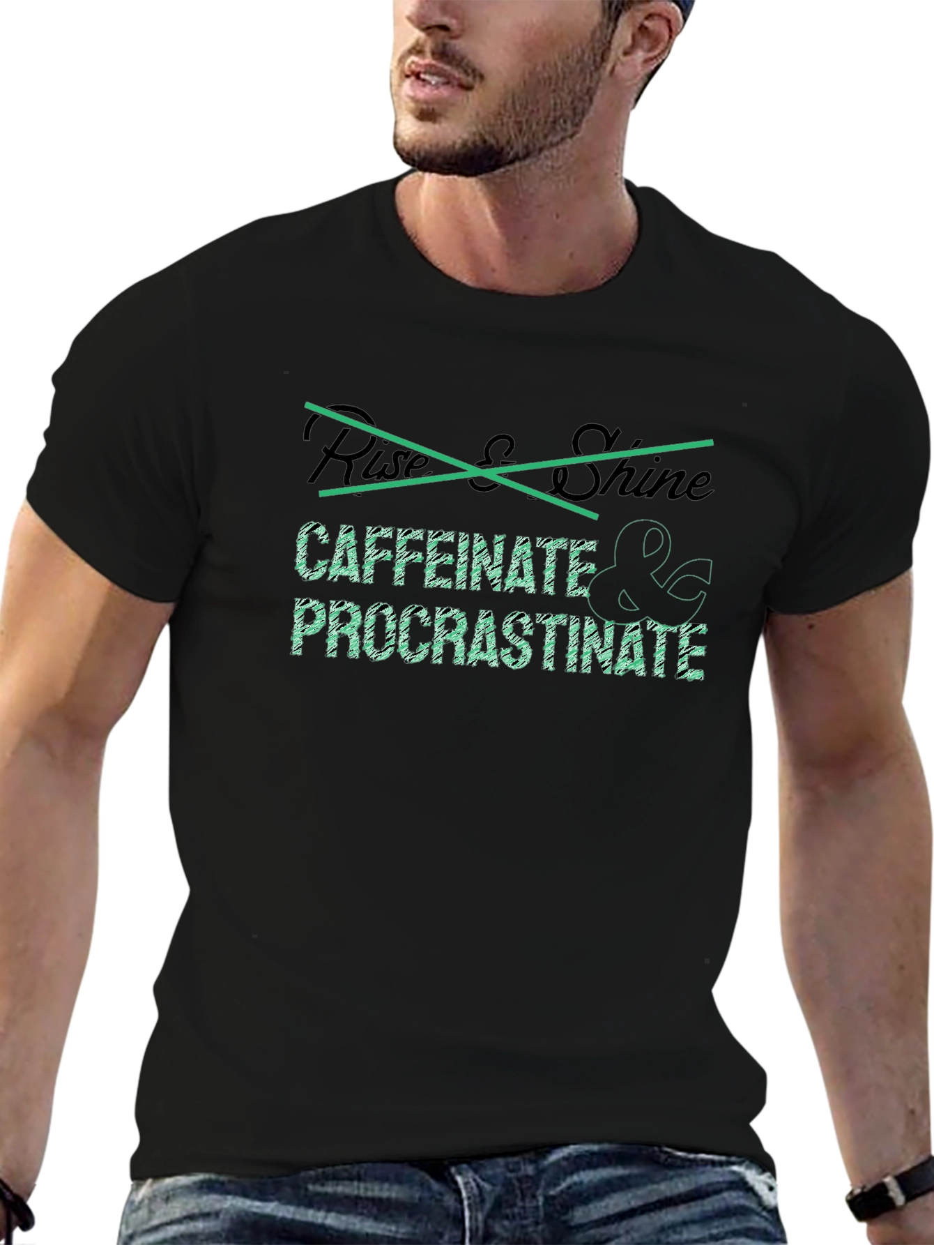 Caffeinate & Procrastinate Black T-Shirt - Sarcastic Graphic Tee