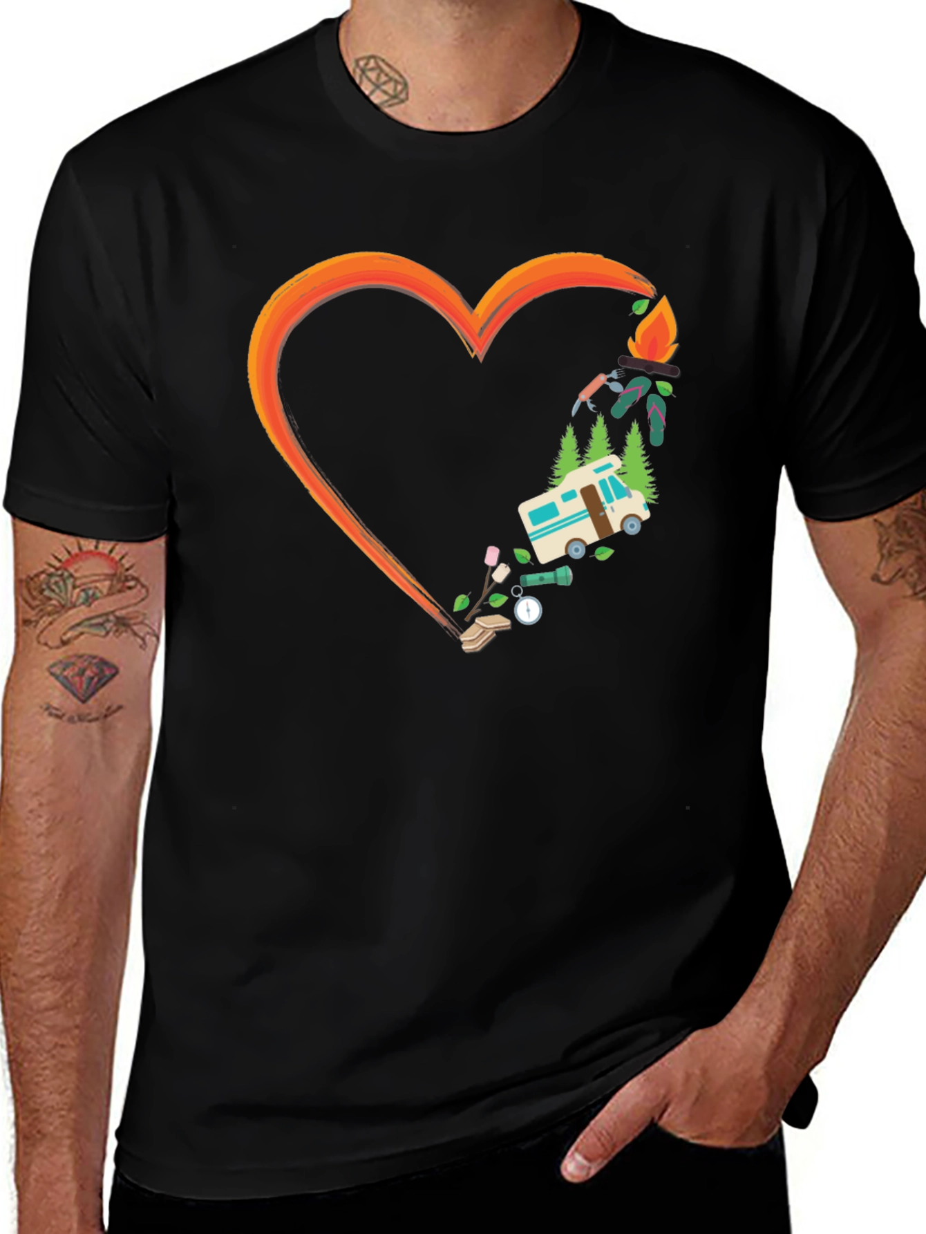 Camping Heart Graphic Tee - Outdoor Adventure Shirt