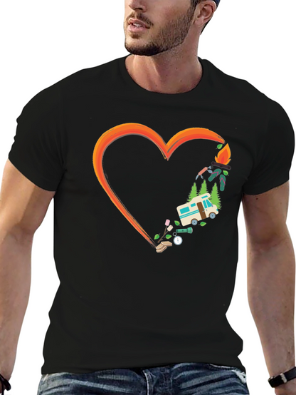 Camping Heart Graphic Tee - Outdoor Adventure Shirt