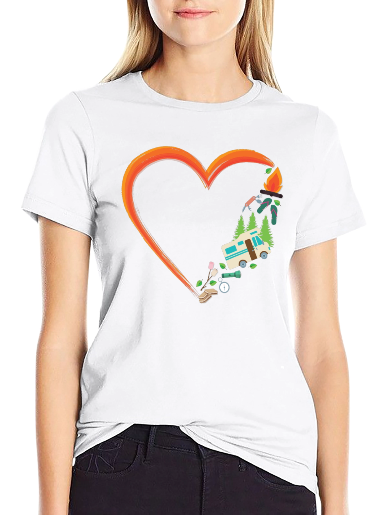Camping Heart Graphic Tee - Outdoor Adventure Shirt