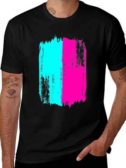 Bold Brushstroke Tee - Cyan & Magenta Graphic Print