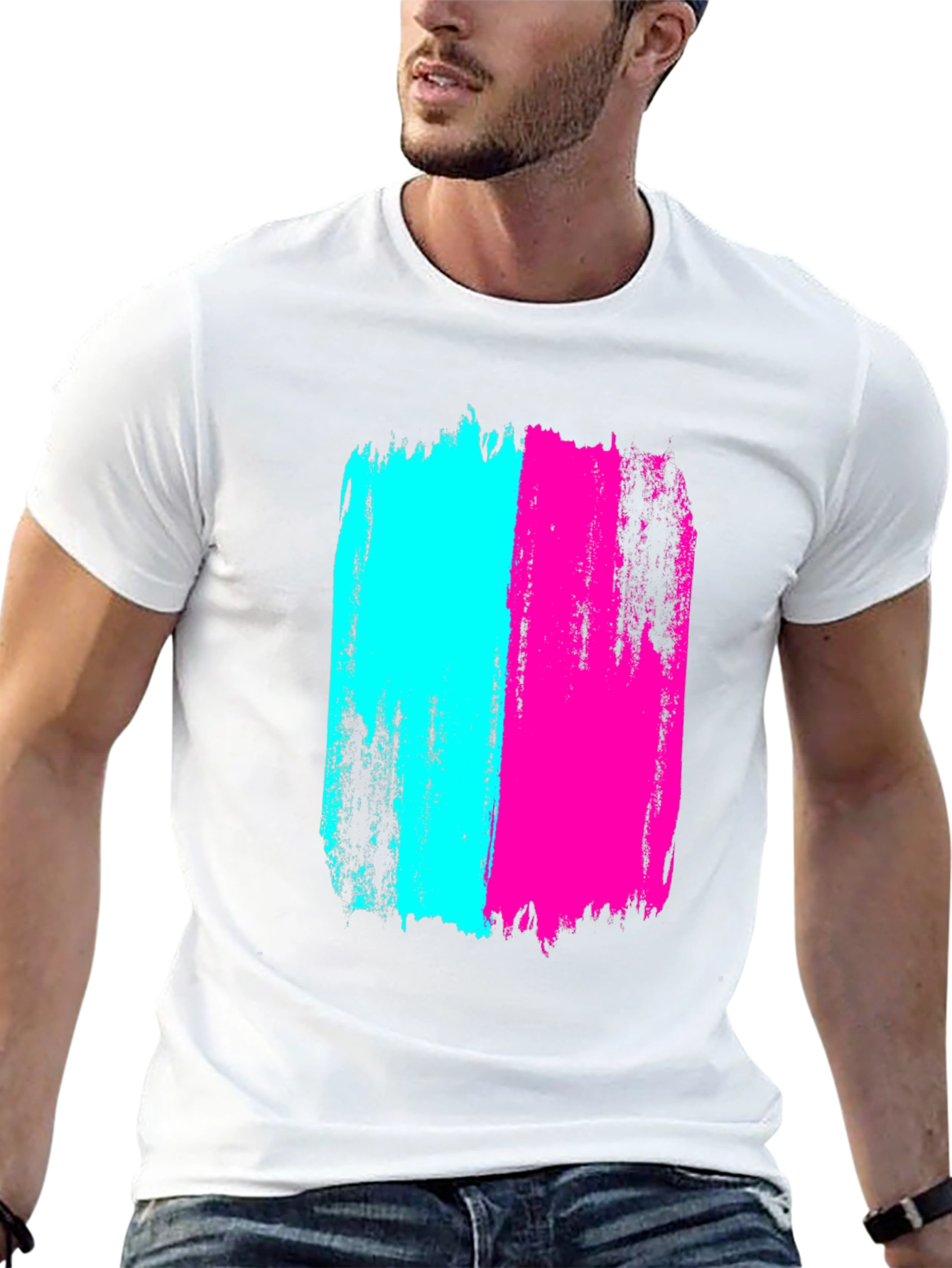 Bold Brushstroke Tee - Cyan & Magenta Graphic Print