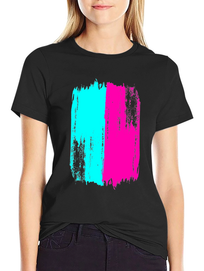 Bold Brushstroke Tee - Cyan & Magenta Graphic Print
