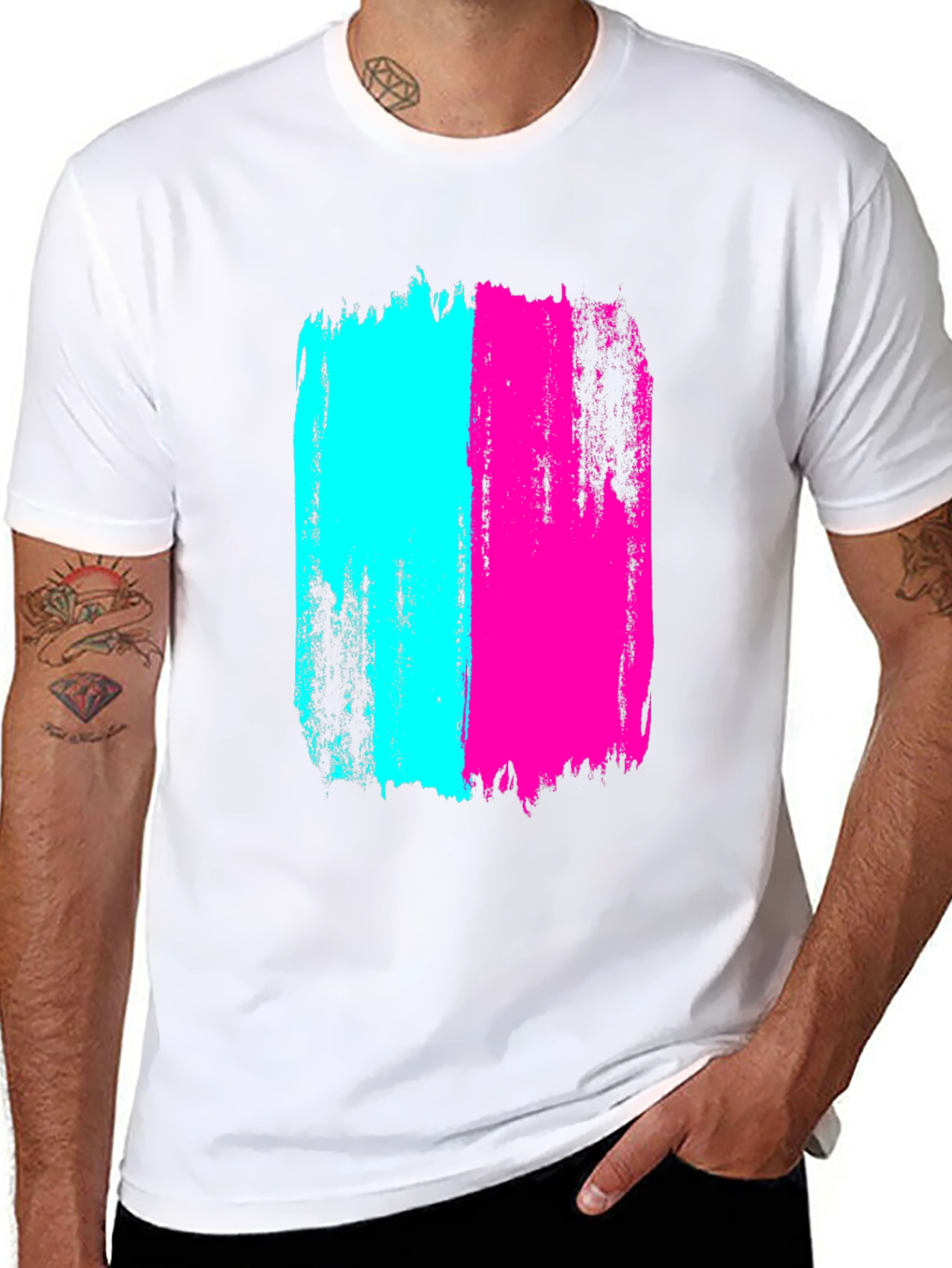 Bold Brushstroke Tee - Cyan & Magenta Graphic Print
