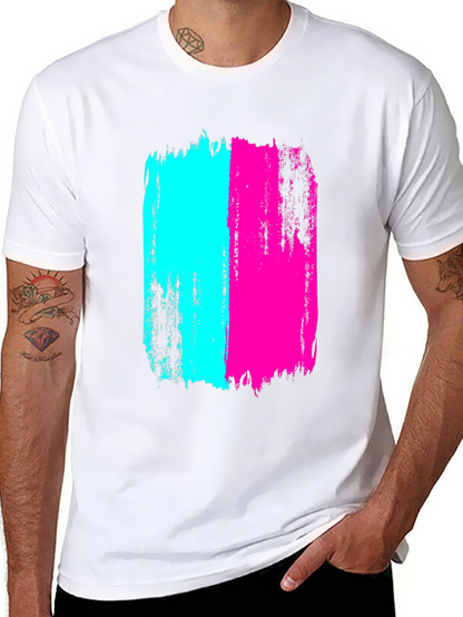 Bold Brushstroke Tee - Cyan & Magenta Graphic Print