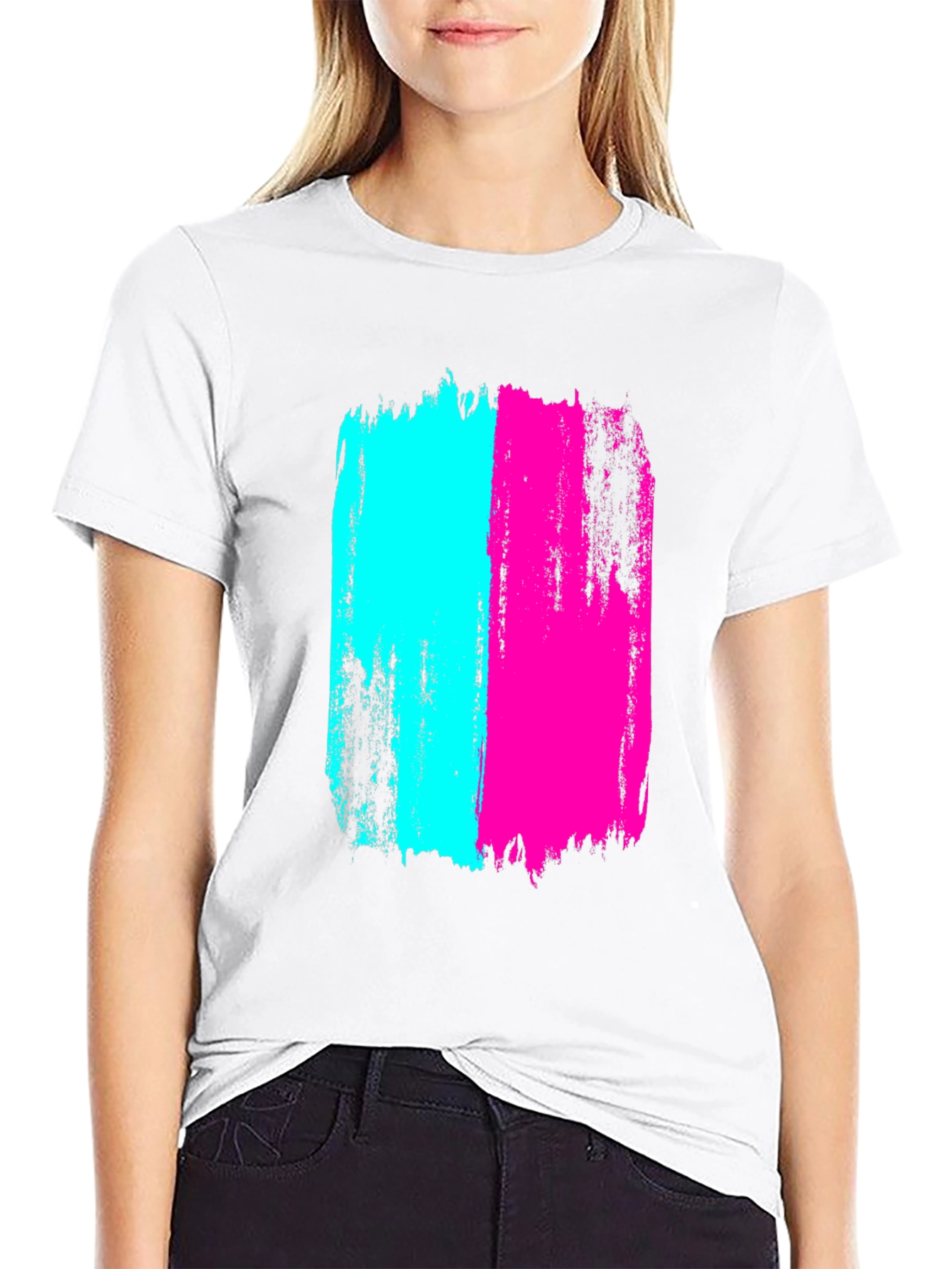 Bold Brushstroke Tee - Cyan & Magenta Graphic Print